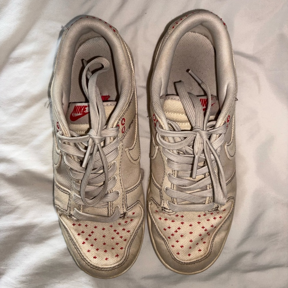 Nike Cream and Red Dunks Sneakers